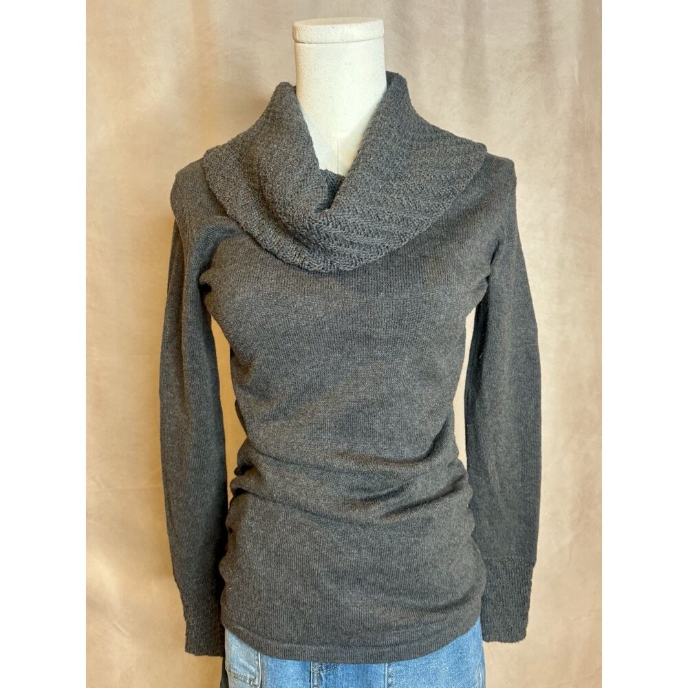 Calvin Klein Jeans Cowl Neck Sweater Women’s S Gray Cotton Fitted Ruched